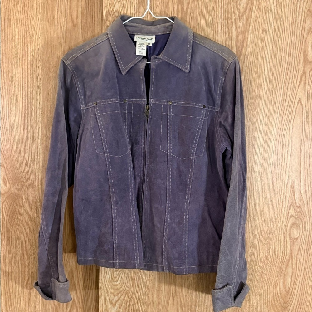 Coldwater Creek Purple Suede Leather Trucker Jacket